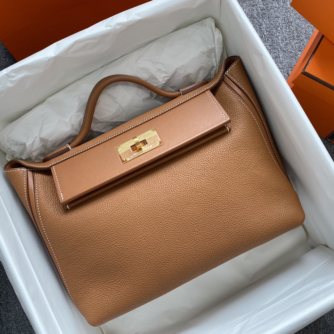 Hermes Kelly 2424 29cm Handbag in Toffee Clemence Leather 